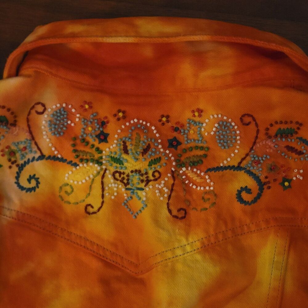 Old Navy Tie Dye Denim Cotton Jacket With Seed Bead‎ Design Womens Size M 00016 - Picture 5 of 9